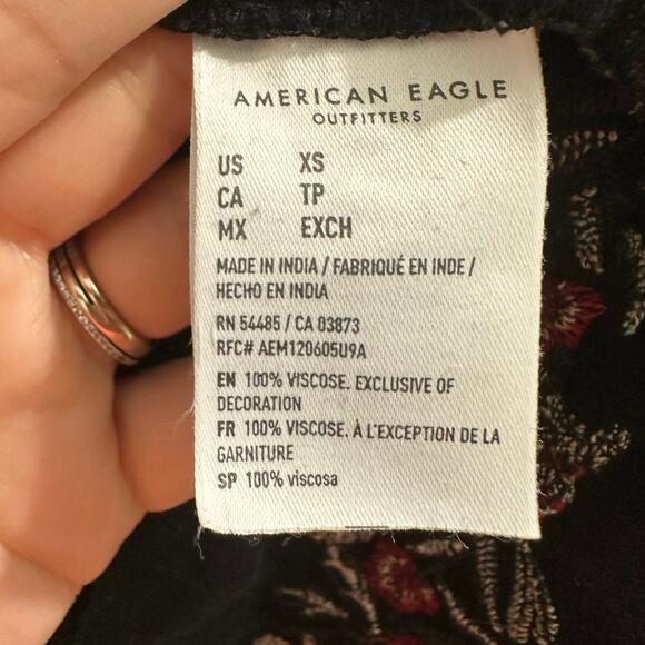 American Eagle Floral Embroidered Long Sleeve Tie Back Peasant Boho Blouse XS/S - Picture 8 of 9